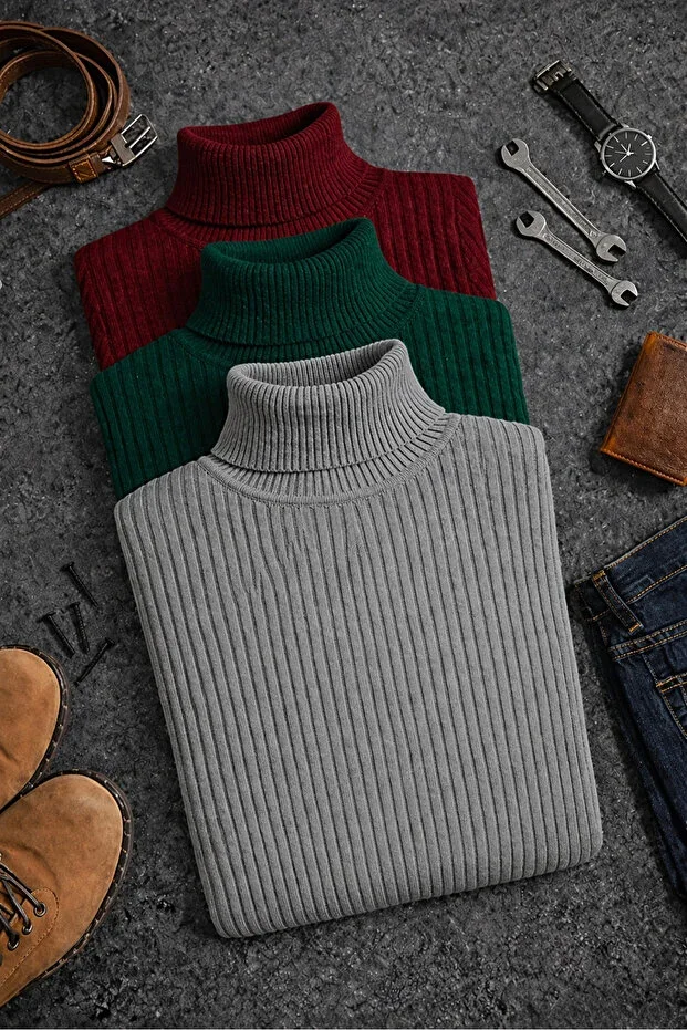 Turtleneck Sweater 3-Piece Ready Pack Seasonal Saver Piece Cotton Fisherman's Neck Brushed Slimfit