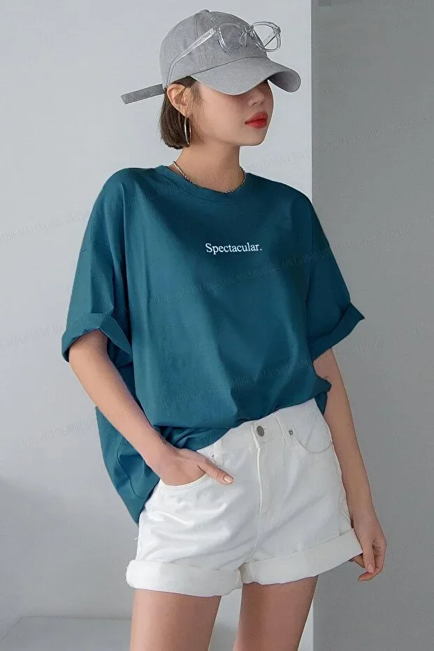 Teenage Millionaire Spectacular Petrol Green Oversize Loose Boyfriend Women's T-shirt