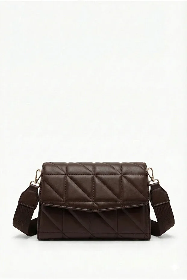 Women's Coffee Quilted Adjustable Strap Crossbody Bag