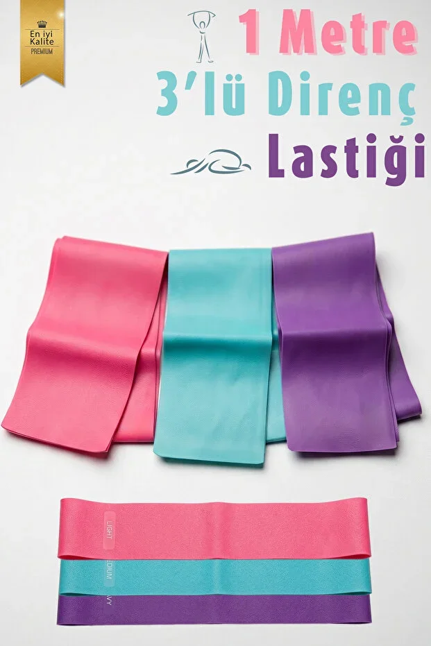 115cm Durable Pilates Resistance Band 3 Piece Light, Medium, Hard Fitness Stretching Band