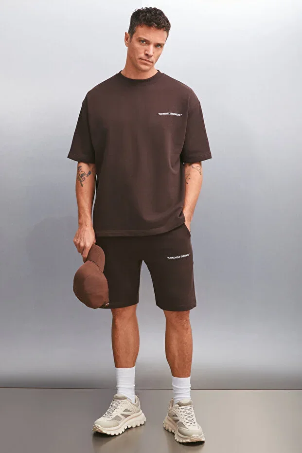 Colombıa Men's 2-Piece Set Comfort Fit Regular Fit Embroidered Brown Tracksuit