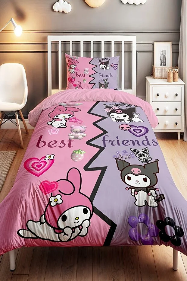 Best Friends Kuromi and My Melody Pattern Single Baby Children Duvet Cover Set