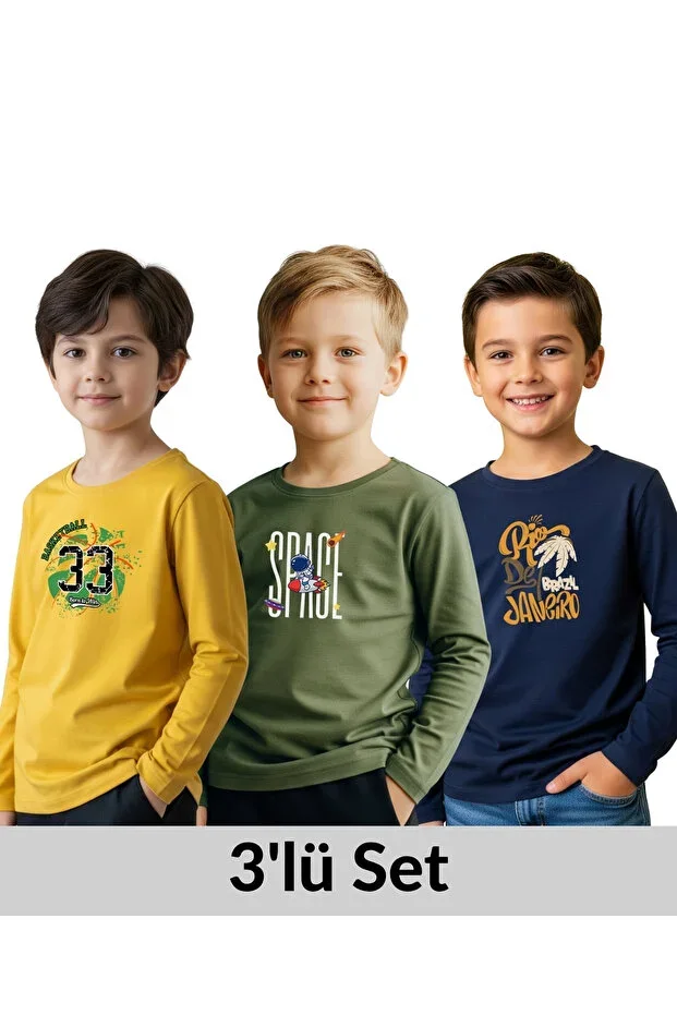 BOYS BICYCLE COLLAR PRINT DETAILED 3'S BASIC SWEATSHIRT