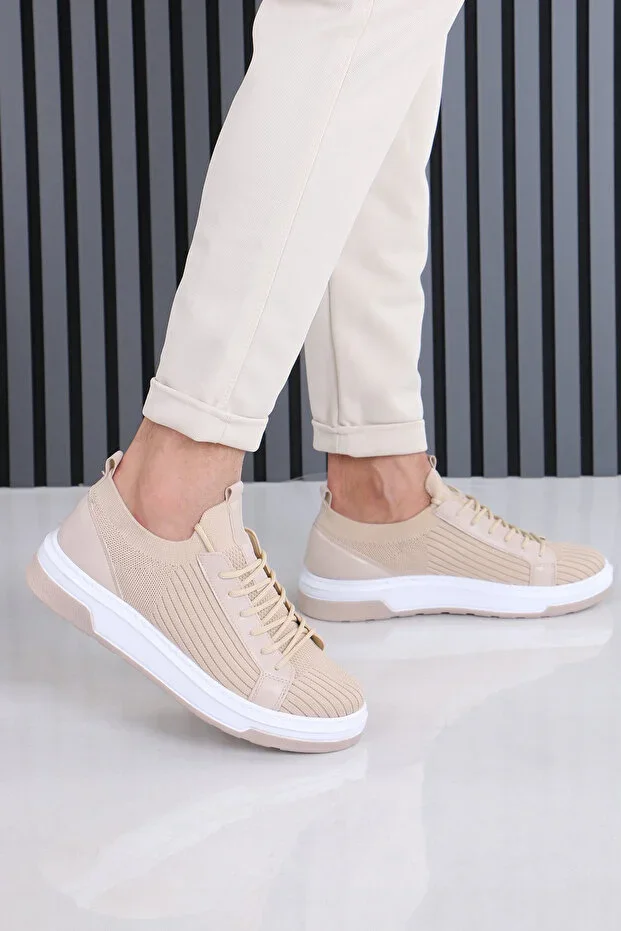 Summer Men's Sports Shoes Beige Knit Breathable Sneaker
