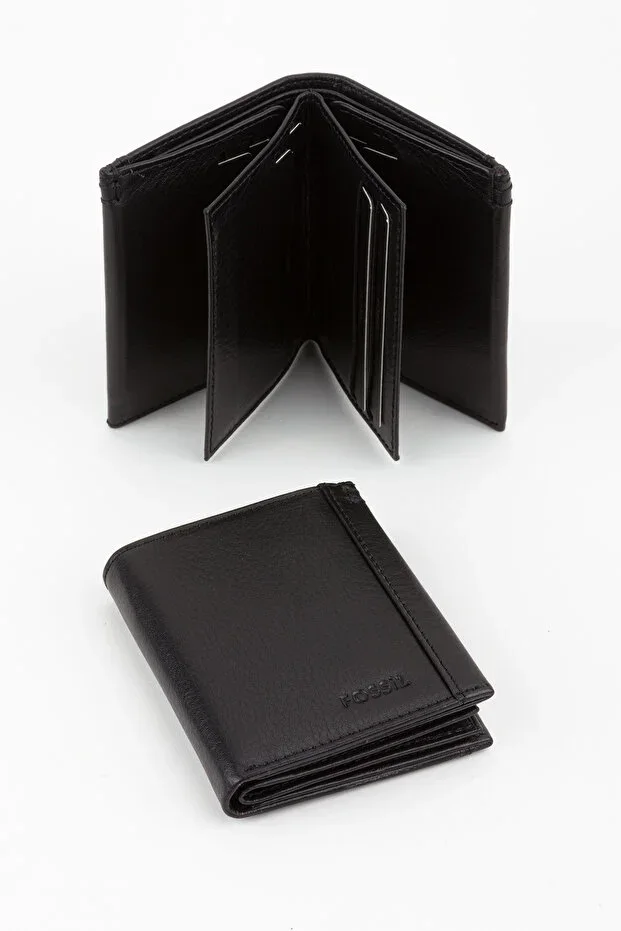 Boxed Leather Black Vertical Men's Hand Wallet Clutch