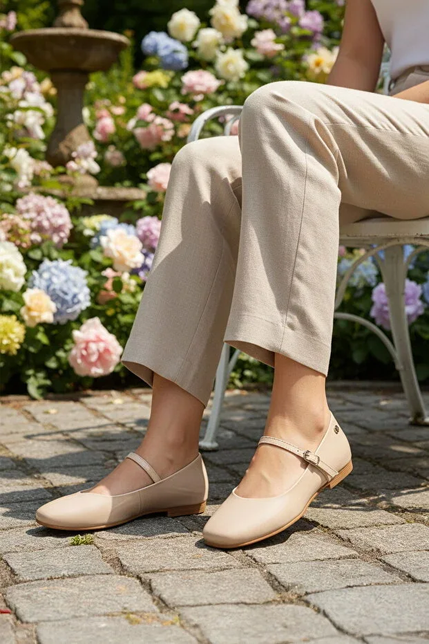 Cream Banded Lightweight Women's Ballet Flats PC-54810 Z