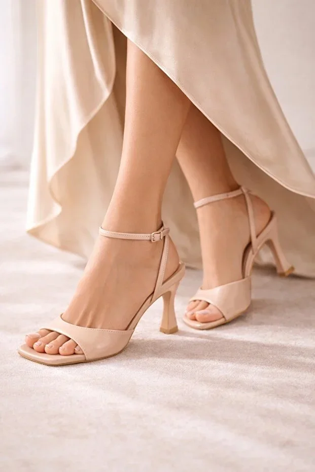 Nude Satin Look Goblet Heel Open Back Women's Sandal Suzi