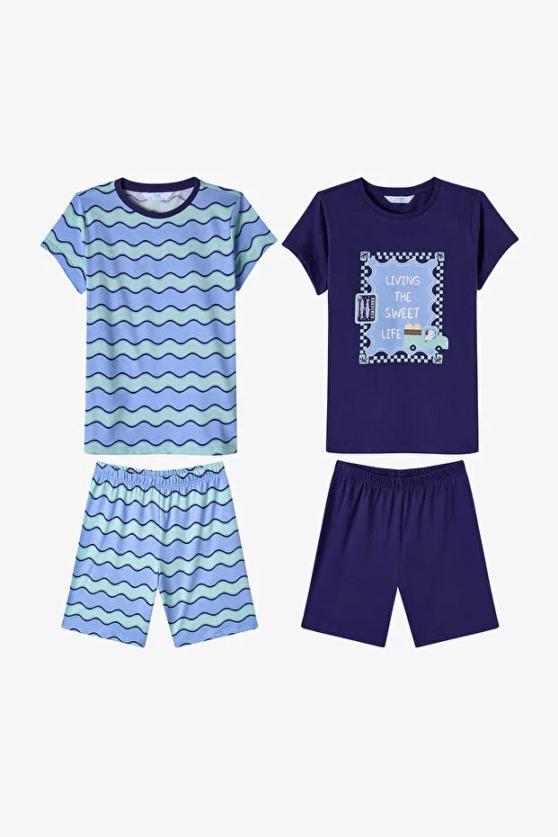 Mavi Boys Blue Waves Cotton 2-Piece Pajama Set