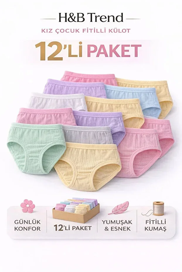 HB TREND 12'li Fitilli Pamuk Kız Çocuk Bikini Külot