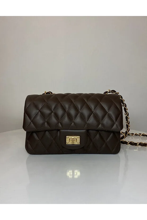 Dark Coffee Quilted Knit Chain Women's Handbag and Shoulder Bag