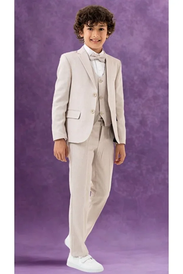 Men's Boy's Tuxedo Suit – Jacket Pants Vest Bowtie Shirt 5-Piece Set