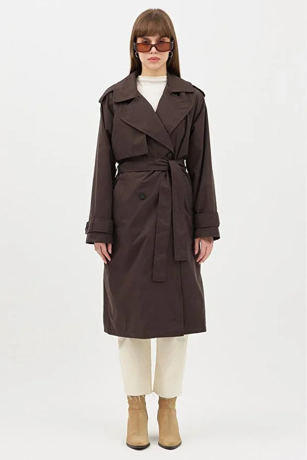 Women's Long Trench Coat with Belt – Waterproof, Lined, Oversize Model