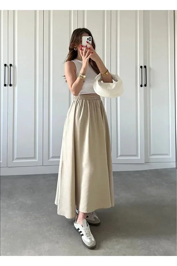 Arinrada ELASTIC WAIST POCKET DOUBLE SKIRT