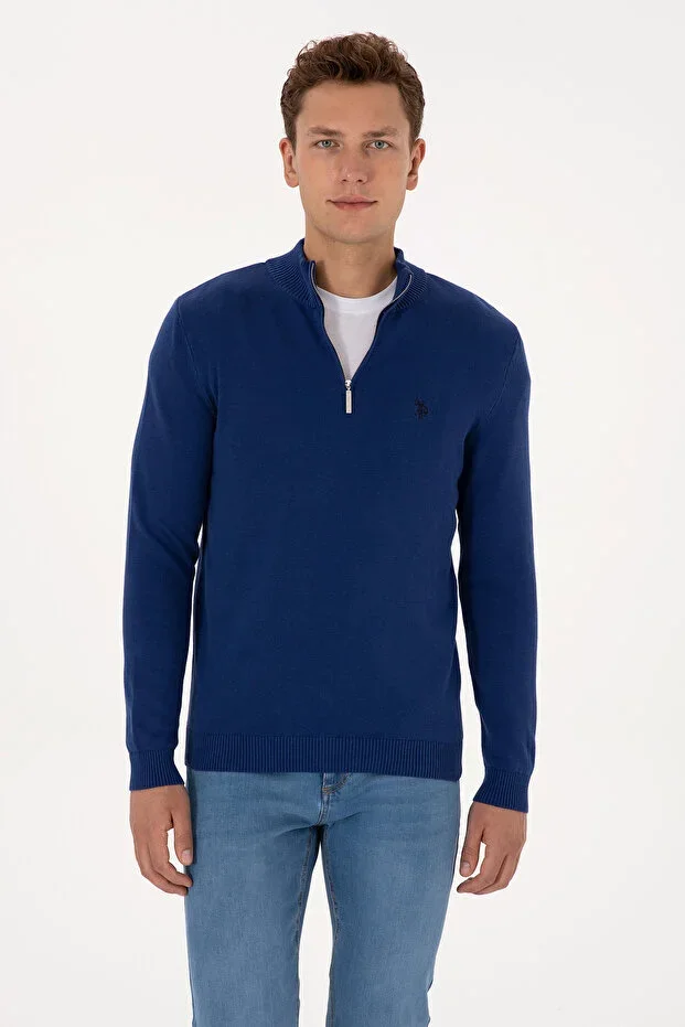 Men's Slim Fit Half-Zip Indigo Basic Sweater 50313695-VR028
