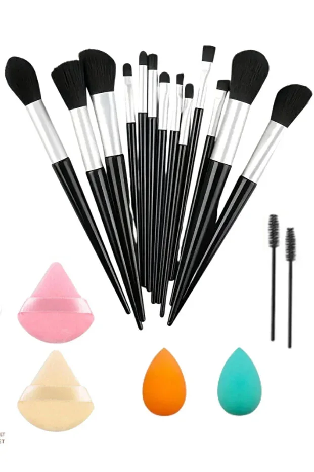 Newcomers Full 20 Piece Makeup Brush Set and Pouch Mini Beauty Blender Triangle Sponge Eyelash Brush Pro