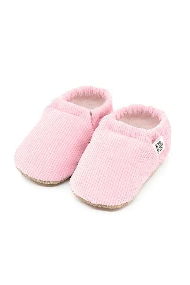 Non-Slip Sole Baby and Children's Slippers, Ribbed Velvet and Organic Cotton Lined Home and Nursery Slippers