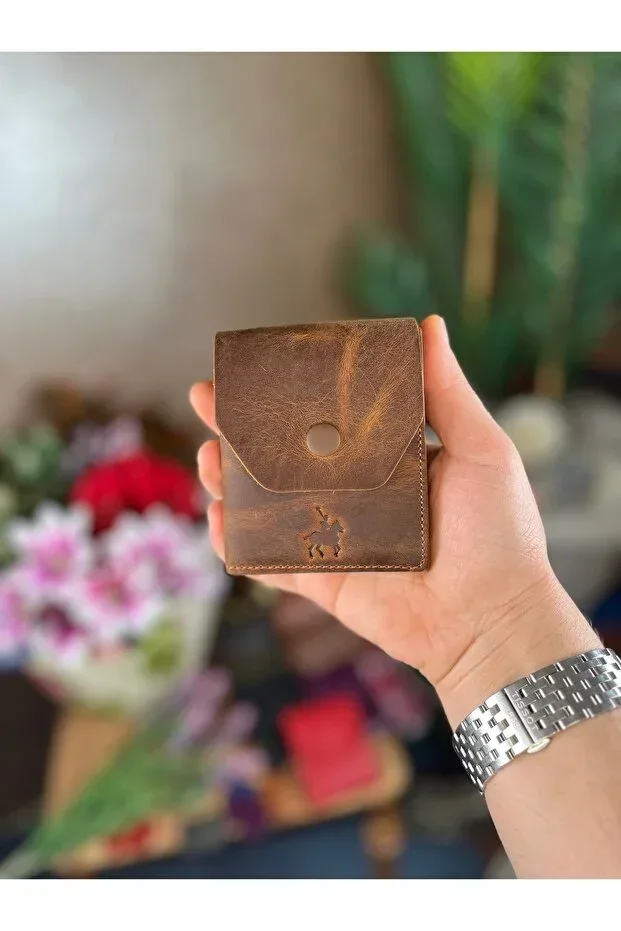 Viral Genuine Leather Spacious Card Holder Practical Brown Unisex Wallet