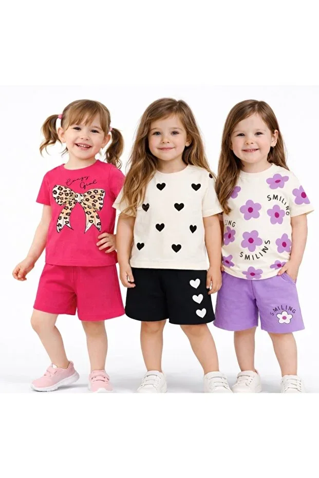Girls T-shirt Shorts 3 Piece Set Summer Cotton