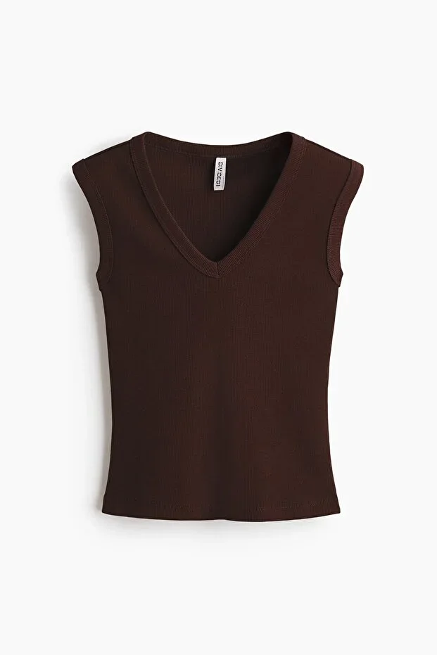 H&M Ribbed and V-Neck Sleeveless Top