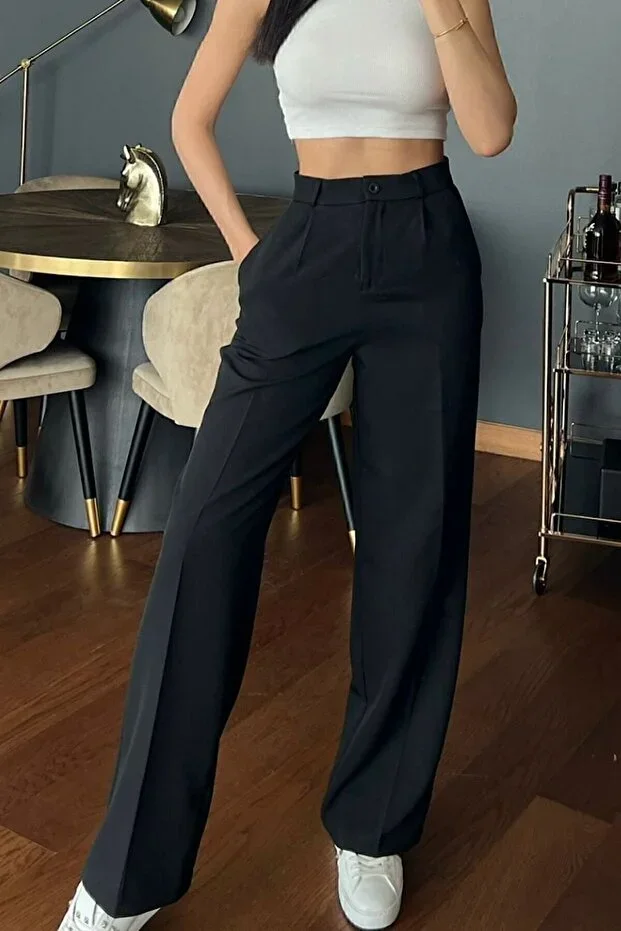 Velarise Black Oversize Palazzo Women's Trousers Cut