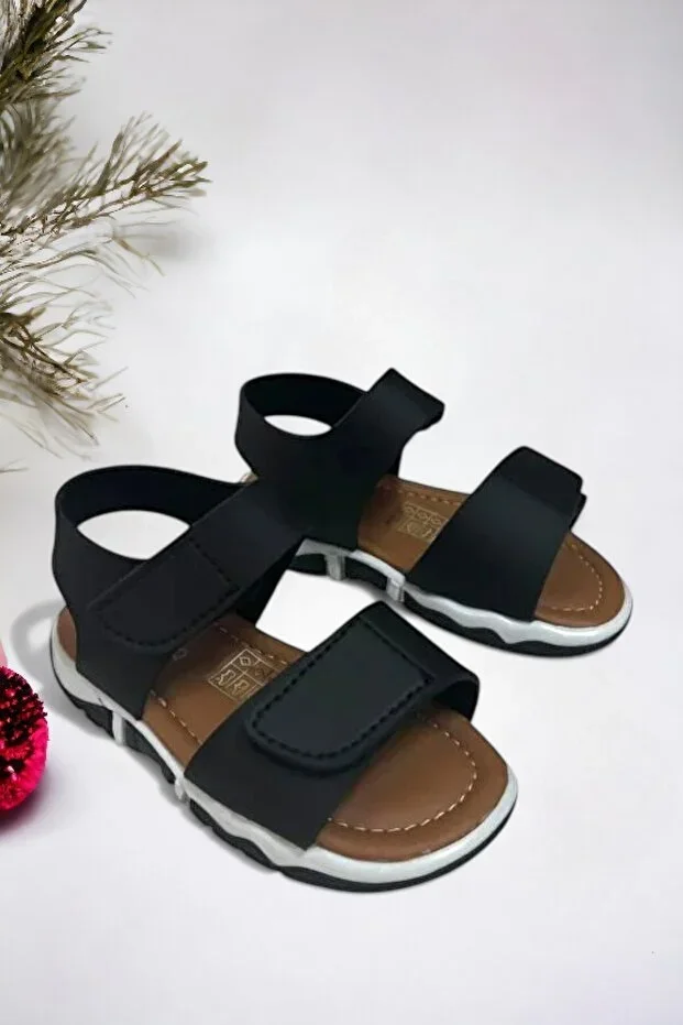 Black Children's Sandal with Brown Strap