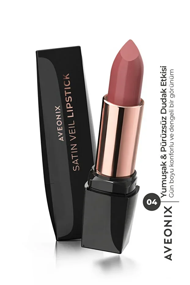 AVEONIX Satin Veil Semi-Gloss Lipstick 04 Long-Lasting Smooth Plump Lips Effect Lipstick