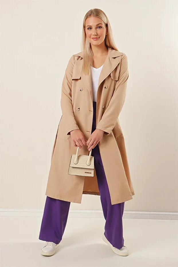 Trench Coat Jacket with Patch Pockets