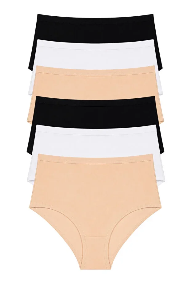 Women's High Waist Brief Panty Colorful 6-Pack Cotton Lycra Stretchy Comfortable Underwear