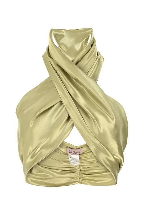 Mytilie Green Silk Satin Tie-Up Bustier
