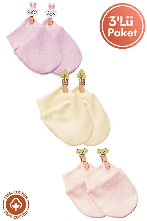 Baby Girl Newborn Jersey Organic Cotton Baby Mittens 3-Piece Set - Colorful