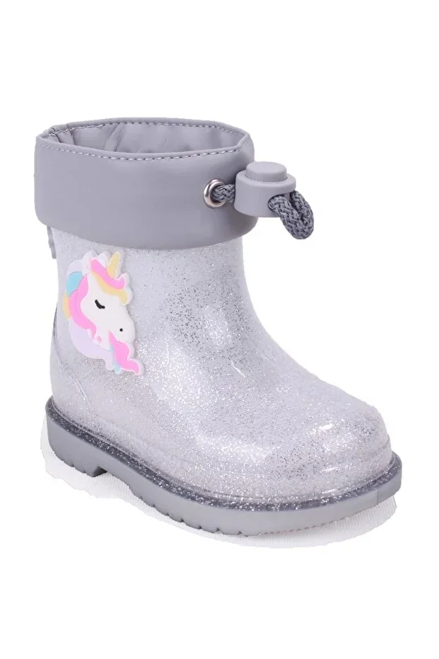 W10339 Bimbi Unicornio Silver Orthopedic Girls' Rain Boots