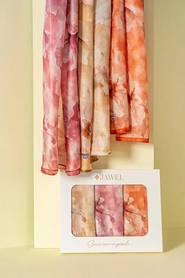 Women's Aquarelle Soft Scarf Package (Orange-Cream Bordeaux-Yellow)