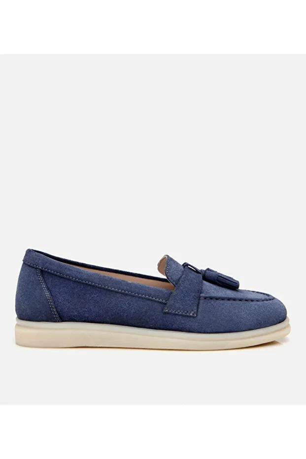 Women's Suede Leather Blue Tassel Casual Loafer