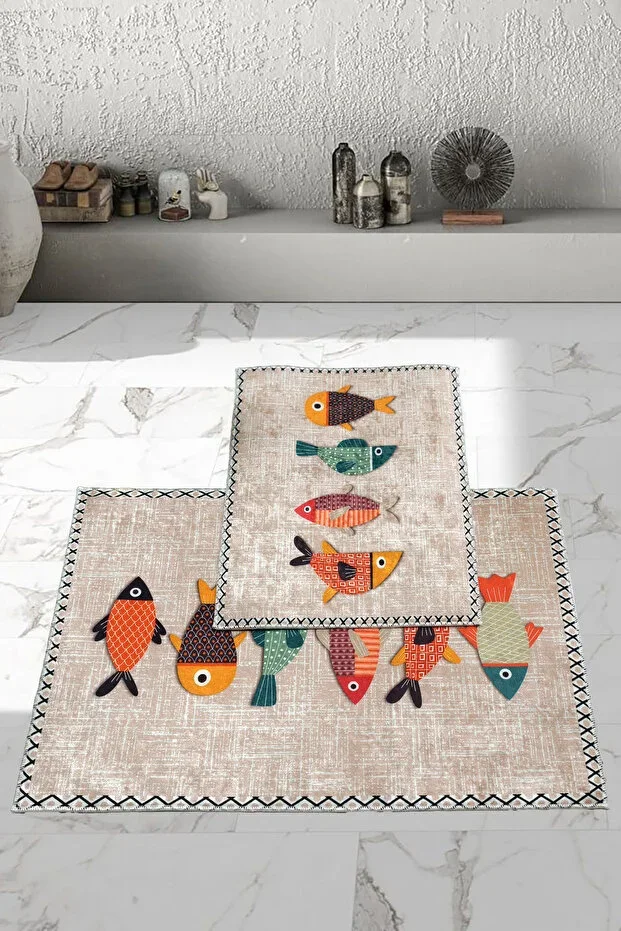 Non-Slip Base Washable 2 pcs 60x100 - 50x60 Bathroom Rug Mat Toilet Set