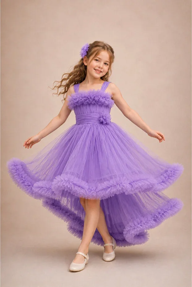 Girls Princess Tail Dream Tulle Purple Evening Dress – Special Design – Wedding & Birthday & Prom