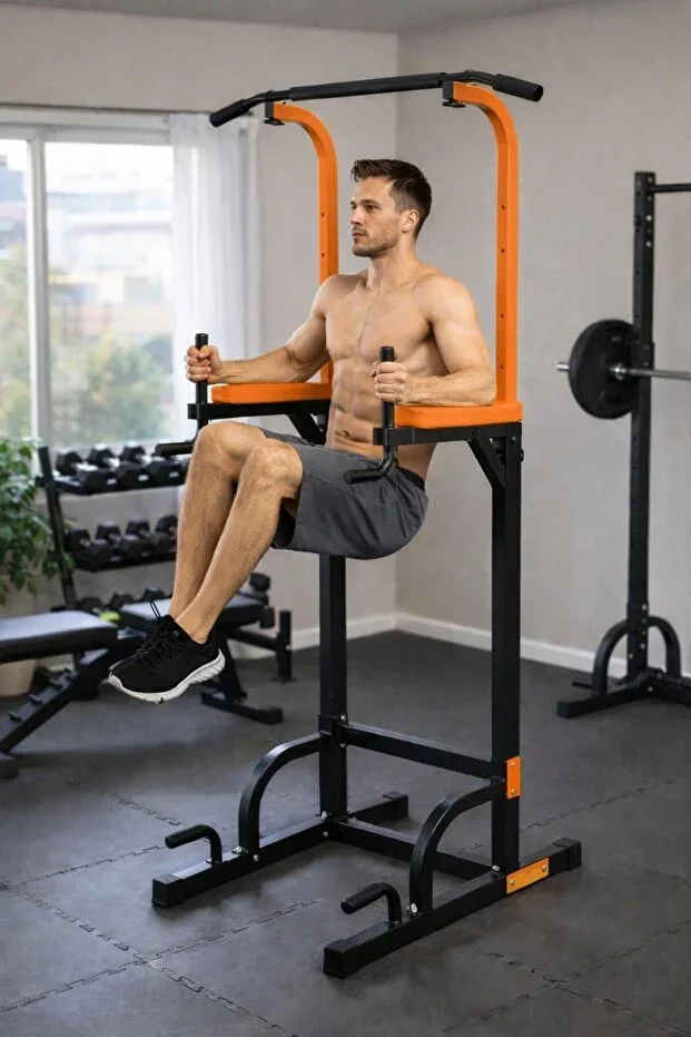 Training Power Tower Push-up Pull-up Sit-up Exercise Station Orange