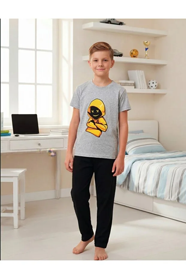 Boys Printed Detail Short Sleeve Pajama Set