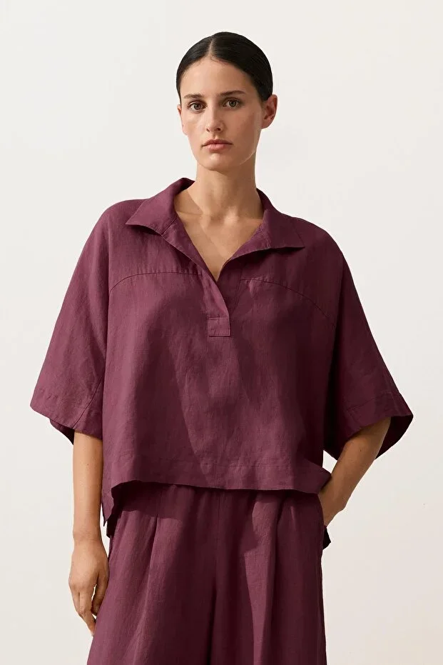 Oysho Oversize Short Sleeve 100% Linen Shirt