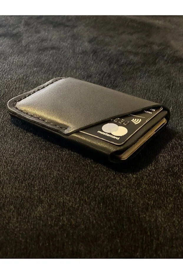 Black Cardholder Personalized Vertical Practical Design Genuine Leather Slim Cardholder