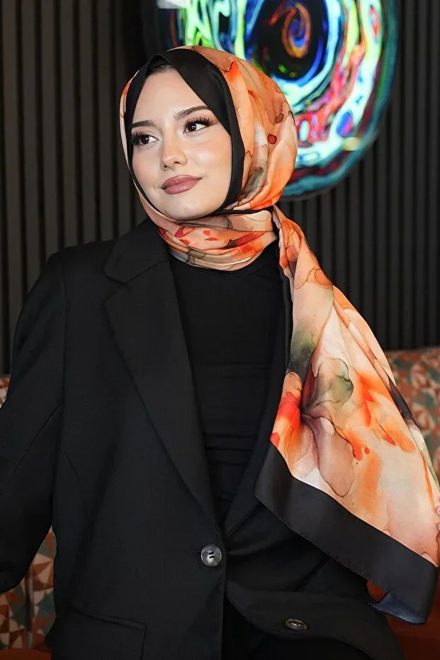 Watercolor Pattern Orange Soft Cotton Scarf