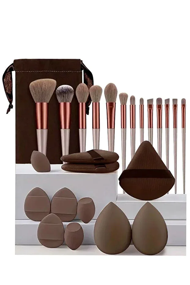 22 Piece High Quality Brushes and Beauty Sponges Brush Set with Bag