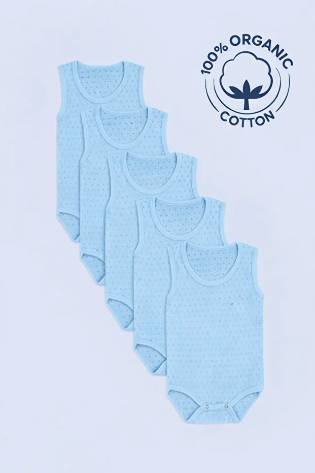 5-Piece Baby Jacquard, Strappy Breathable Snap Button Bodysuit %100 Organic Cotton
