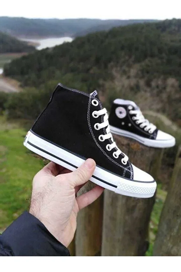 Black White Long Neck Cotton Children's Sports Shoes