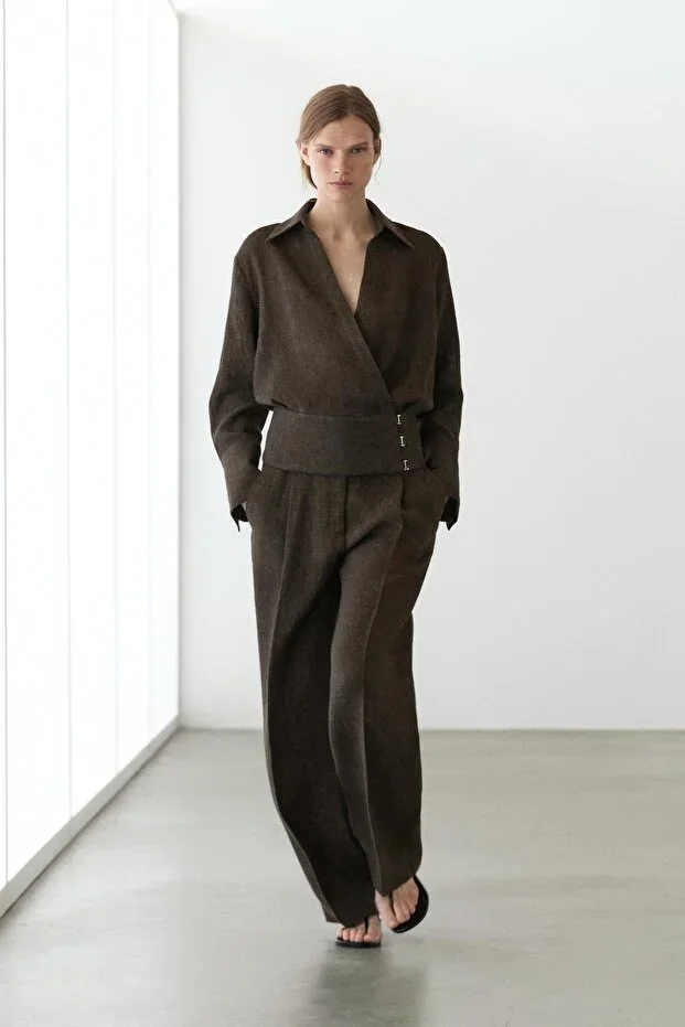 Total look melange linen lightweight jacket