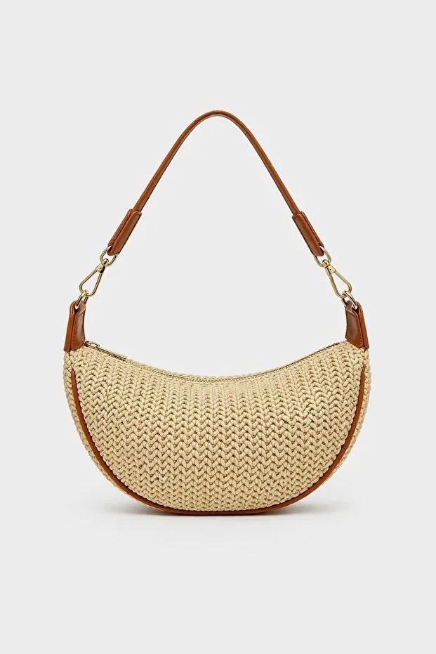 Women's Braided Straw Shoulder Bag Brown
