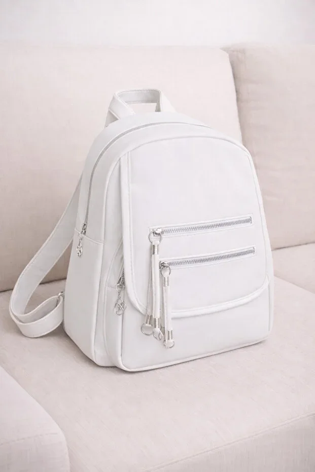 Women's Mini Multi-Compartment Fabric Backpack – Daily Use Bag with Flap Pocket Detail