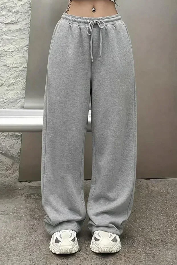 Women's Grey Relaxed Fit Loose Straight Leg Sweatpants
