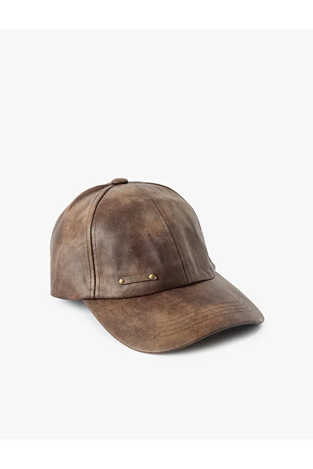 Faux Leather Cap with Label Detail