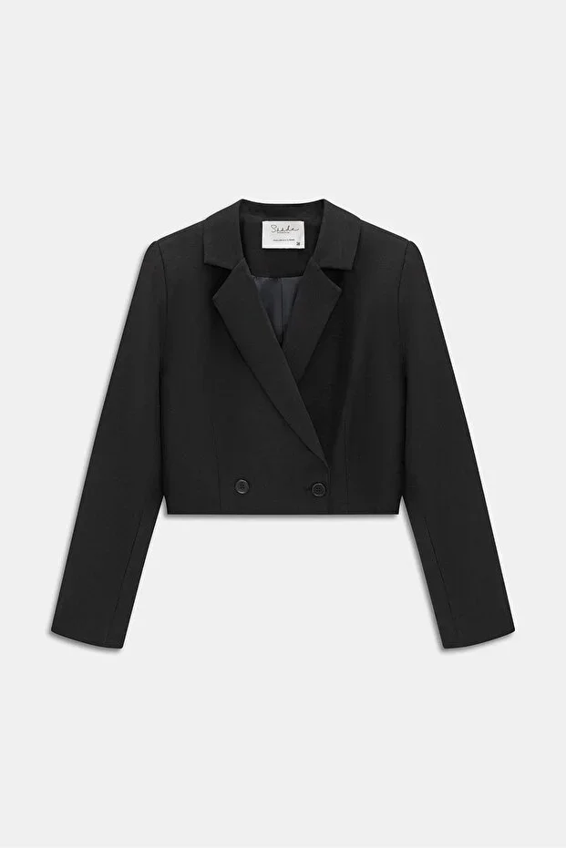 Black Crossover Crop Blazer Jacket