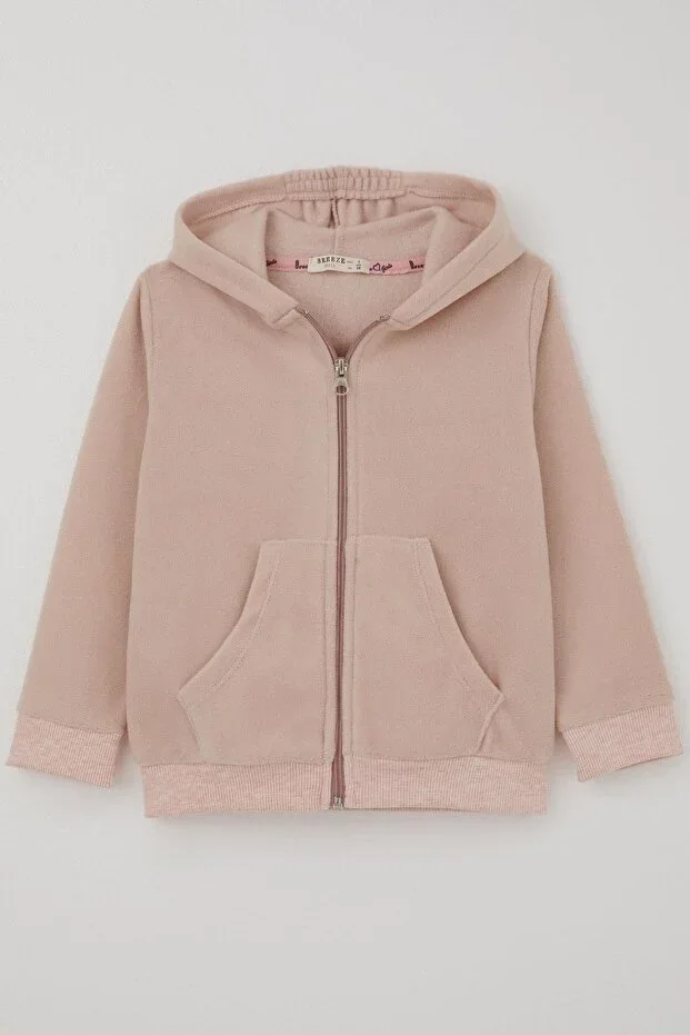Baby Girl Cardigan Hooded Zippered 9 Months-3 Years, Powder